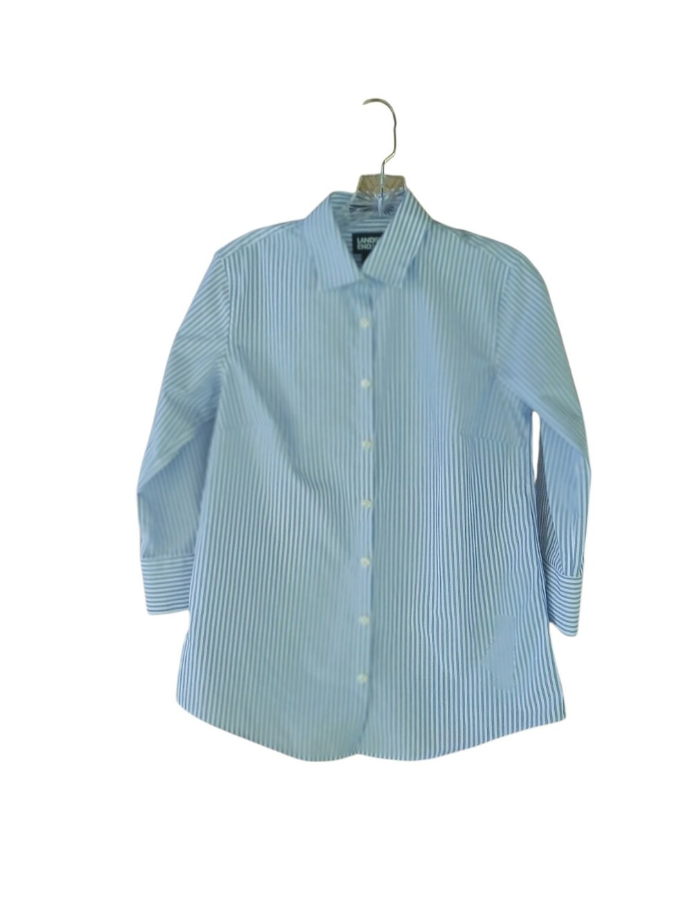 Lands' End Blue Striped Wrinkle Free Broadcloth Shirt Size 4